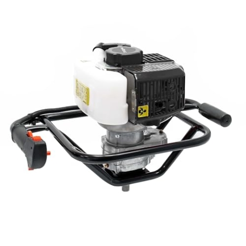 Wiltec Erdlochbohrer 1,4 kW 1,9 PS 52ccm Benzinmotor, Erdbohrer mit 2 Takt Motor, Pfahlbohrer Motorerdbohrer für saubere Bohrungen