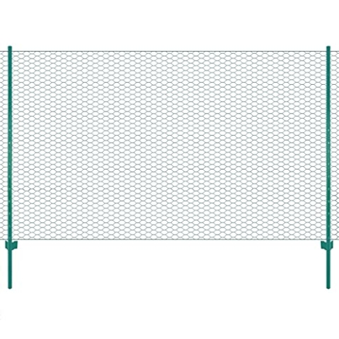vidaXL Maschendrahtzaun mit Pfosten Komplett Set Maschendraht Zaun Zaunset Gartenzaun Drahtzaun Gehege Kaninchendraht Stahl 25x1,5m Grün 25mm
