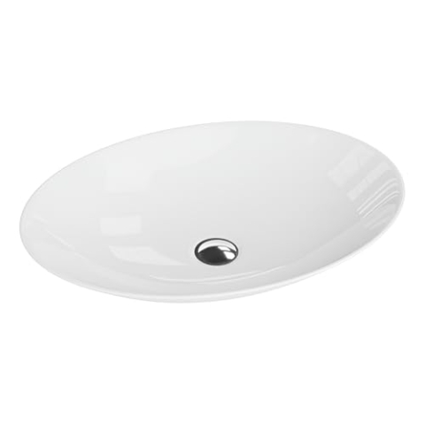 LAVITA Aufsatzwaschtisch Cleo Aufsatzwaschbecken Oval Waschbecken Ohne Überlauf und Hahnloch Aus hochwertigem Porzellan Waschtisch modernes Badkeramik Waschplatz 50x36x8,5 cm Weiß Glanz