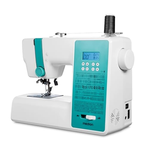 MEDION Digitale Nähmaschine SD36 (36 Watt, einstellbare Stichlänge und Stichbreite, 270 Stichmuster, LED Nählicht, automatischer Einfädler, Fußpedal, Rückwärtstaste, Fadenschneider, MD11881) türkis