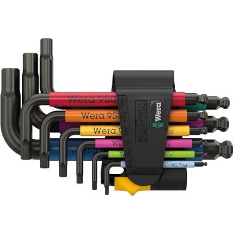 Wera 05022641001 950/9 Hex-Plus Multicolour Imperial 3 Winkelschlüsselsatz, zöllig, BlackLaser, 9-teilig