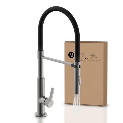 instmaier K4 | Wasserhahn für die Küche | Farbe graphit | Spültischarmatur mit flexibler Geschirrbrause | Mischbatterie für die Küche | frei bewegliche Küchenarmatur