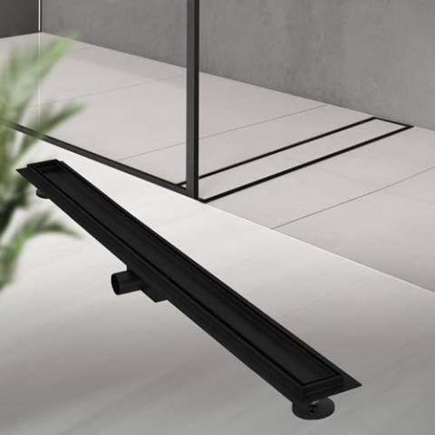 LuxeBath Duschrinne 100 cm 2in1, befliesbar, extra flach, Edelstahl, Schwarz, Doppelseitige Bodenablauf, Komplettset Bodenbefestigung, Duschablauf, Siphon mit Geruchsstop, Haarsieb, Ablaufrinne Dusche