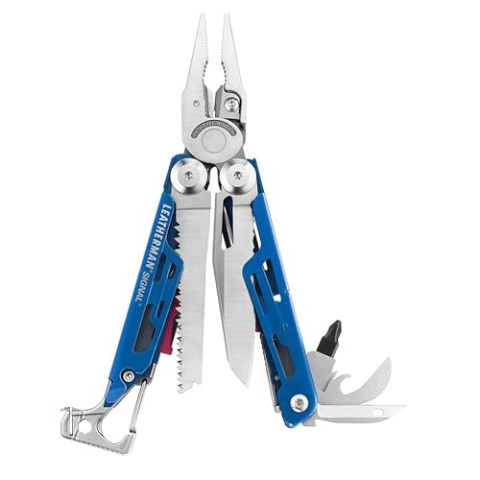 Leatherman Signal Multi-Tool - 19 Werkzeuge für Camping & Survival - Blau, Mit Nylonholster