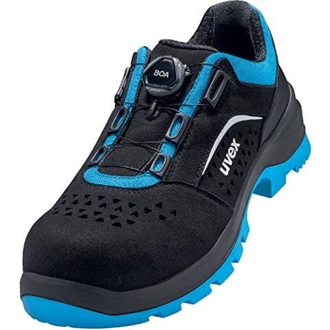Uvex 2 xenova Halbschuh mit BOA Fit System, Sicherheitsschuhe S1 P SRC, Arbeitsschuhe für Damen & Herren, Schwarz/Blau, Größe 47