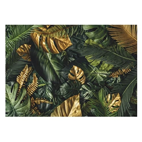 WallArena - Vlies Fototapete Blätter grün gold Monstera Pflanzen Natur 254x184 cm - Fototapeten - Tapeten - für Wohnzimmer Schlafzimmer - Vliestapete Wandtapete Tapete 3D Effekt- inkl. Kleister