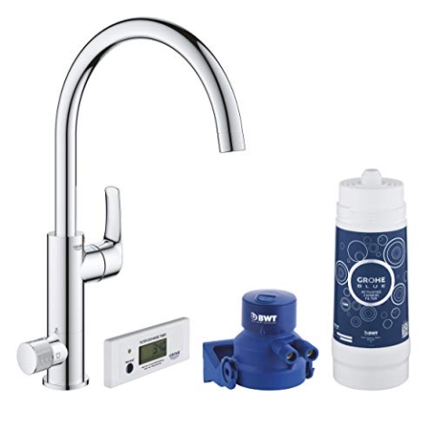 GROHE Blue Pure Eurosmart - Starter Kit (C-Auslauf, Schwenkbereich 150°, Aktivkohlefilter für perfekten Geschmack), chrom, 30383000