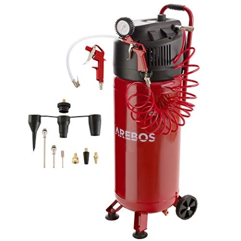 Arebos 50L Druckluftkompressor Kompressor stehend 1500 W 10 bar | inkl. 13-tlg. Zubehör | Wartungsarm | Abschaltautomatik | Extra langer Luftschlauch | ölfrei | Luftkompressor 50 Liter