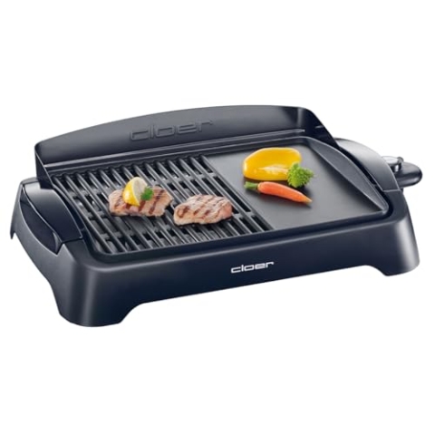 Cloer 656 Barbecue Elektrogrill, Tischgrill mit Spritzschutz, große Grillfläche 43 x 30,5 cm , Antihaftbeschichtung, 2000 Watt, schwarz