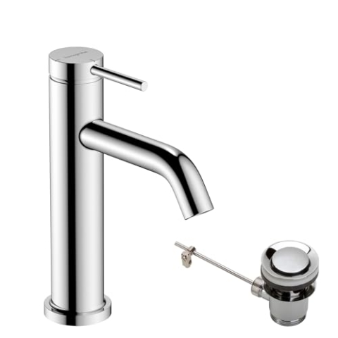 hansgrohe Tecturis S - Waschtischarmatur mit Zugstange, energiesparend (CoolStart), Wasserhahn Bad mit Auslauf Höhe 110mm, Mischbatterie Waschbecken wassersparend (EcoSmart+), Chrom