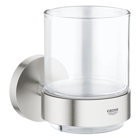 Grohe Essentials Glas mit Halter, supersteel, 1 Stück, 40447DC1 Silber