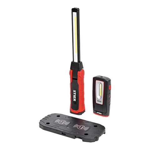 STIER LED Arbeitsleuchten Set, 300/1000 Lumen, magnetisch, 120° Abstrahlwinkel, 360° Rotationsfunktion, Induktionsladepad