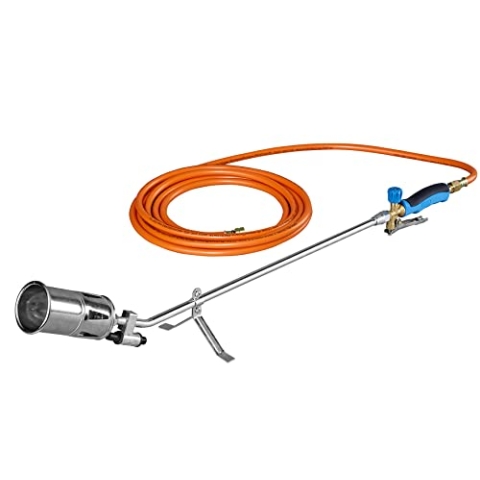 CFH Abflammgerät PZ 6000 inkl. Piezozündung und Gasschlauch - Unkrautbrenner Gas Anwendung mit 3/8" Anschluss für Gasflaschen, Ideal für Unkrautbeseitigung, Teer- und Teichfolienarbeiten, TÜV SÜD GS