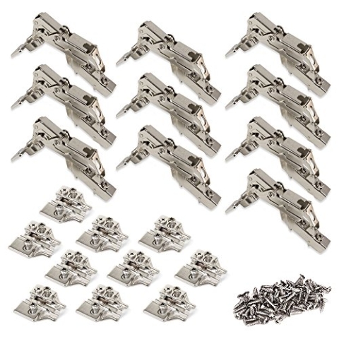 Emuca 1013107 Pack aus 10 Topfscharnieren Ø35mm 165° mit sanftem Verschluss für sich halb überlappende Türen und Euro-Zusätze zum Festschrauben mit Verbindergehäuse