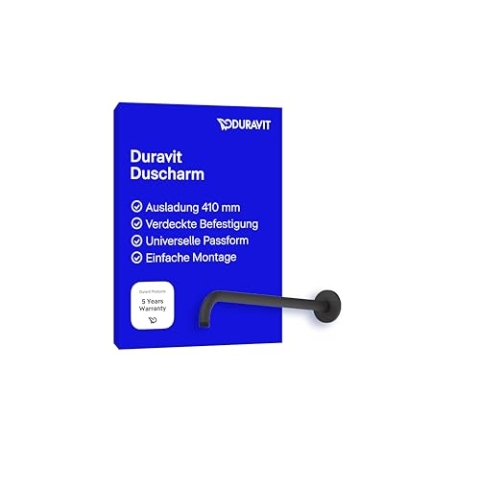 Duravit Universal Duscharm, Duscharmatur Wandbefestigung, Brausearm 410 mm, Duschbrause rund, Schwarz Matt