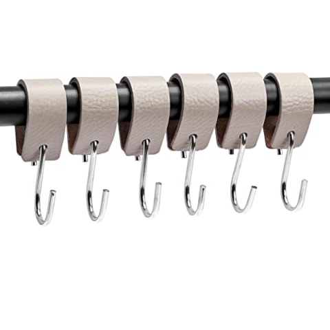 Brute Strength - S Haken Mit Lederschlaufe - Hellgrau - 24X - 12,5 x 2,5 cm - Kleiderhaken Garderobenhaken Fleischerhaken Leder