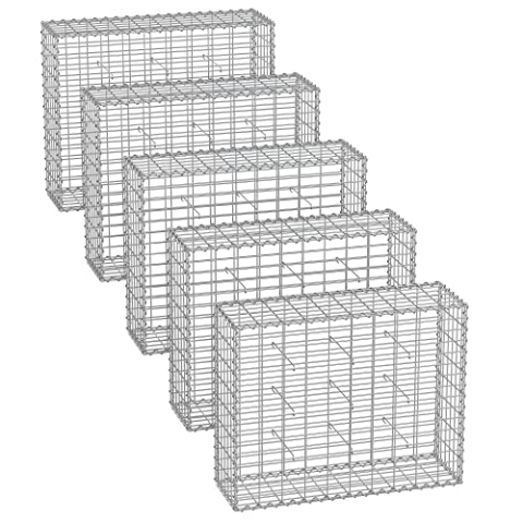 SONGMICS Gabionenkörbe, Metall-Steinkörbe mit 5 x 10 cm Maschenweite für Mauersteine, verzinkt, Steingabionen Mauer, 100 x 80 x 30 cm, 5er Set, silber GGB583V1