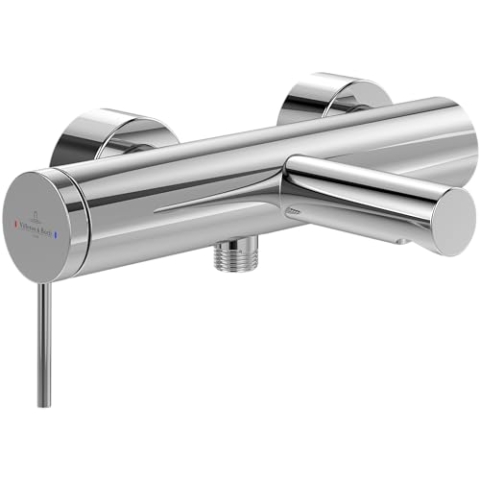 Villeroy & Boch Loop & Friends Badewannenarmatur Aufputz, Wasserhahn Badewanne mit Rückflussschutz und Umstellfunktion, Mischbatterie Badewanne wassersparend, rund, Chrom
