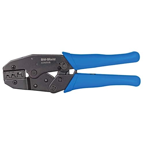 SW-Stahl 42565SB Kabelschuhklemmzange, für unisolierte Verbinder I Crimpzange 0,5–6 mm² I Crimpzange mit Hebelübersetzung & Zwangssperre I Presszange für KFZ, Kupferkabel & Flachstecker