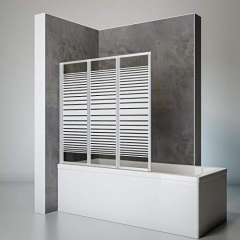 Schulte Duschwand Smart inkl, Klebe-Montage, 127 x 121 cm, 3-teilig faltbar, 3 mm Sicherheits-Glas Dekor Querstreifen, alu-natur, Duschabtrennung für Wanne