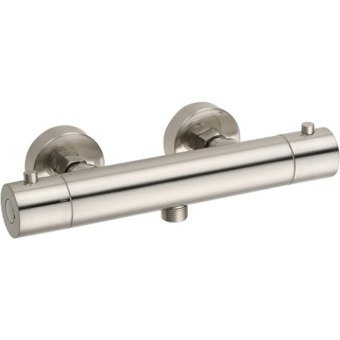 Saqu Essential Dusch-Thermostatarmatur - Messing - Temperaturbegrenzung - Wassersparfunktion - Konstante Temperatur - Stahl - 12 cm Herzabstand