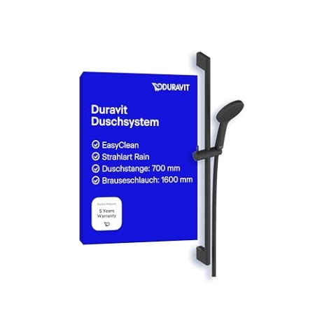 Duravit Universal Duschsystem, Duschset mit Strahlart Rain, Duschstange (700 mm) mit höhenverstellbarer Handbrause, Brauseschlauch mit Verdrehschutz, Schwarz Matt
