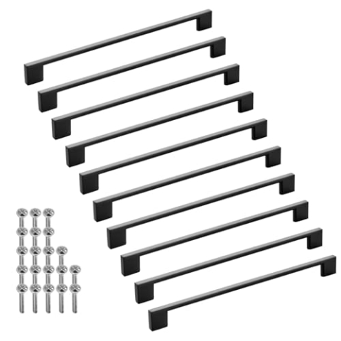 SOTECH 10 Stück Möbelgriffe BLACKLINE XII BA 256 mm schwarz matt Alu (Länge 288 mm, Breite 9 mm, Höhe 28 mm) Schranktürgriffe Bügelgriffe