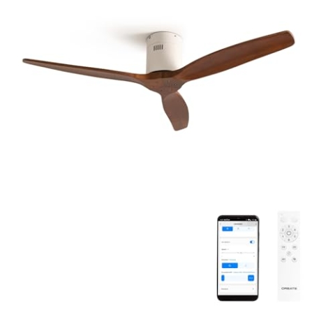 CREATE / WINDCALM/Deckenventilator Weiß Dunkelholzflügel mit WLAN und Fernbedienung/Leise, 40W, Ø132cm, ABS, 6 Geschwindigkeiten, Timer von 1 bis 4 Std., DC-Motor, Sommer-Winterbetrieb