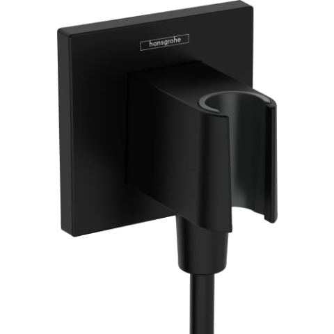 hansgrohe FixFit E - Schlauchanschluss Dusche mit Duschkopfhalterung, Wandanschluss, Duschhalterung für Brauseschläuche mit konischer Mutter, Wandanschlussbogen, Mattschwarz, 26889670