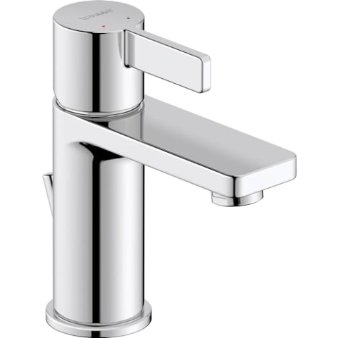 Duravit D-Neo Waschtischarmatur, Größe S (Auslauf Höhe 87 mm). Wasserhahn Bad mit Zugstangen-Ablaufgarnitur, Chrom