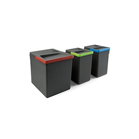 Emuca - Recycle Behälter für Küchenschublade, Höhe 266, 1x15L + 2x7L, Anthrazitgrauer Kunststoff, Kunststoff