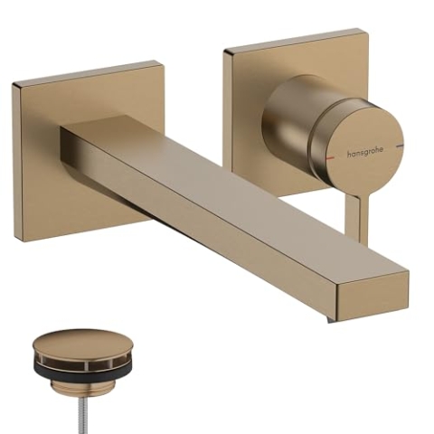 hansgrohe Tecturis E - Waschtischarmatur Unterputz für Wandmontage mit Ablauf, Wasserhahn Bad mit Auslauf Länge 22,5 cm, Mischbatterie Waschbecken wassersparend (EcoSmart+), Brushed Bronze, 73051140