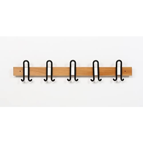 furni24 Garderobenhaken, Hakenleiste, Holzpaneel Wandhalterung 100cm mit 5 Kunststoffhaken TÜV u. GS, Wandgarderobe Wandpaneel Garderobenpaneel, Garderobe für Diele,Schlafzimmer, Badezimmer