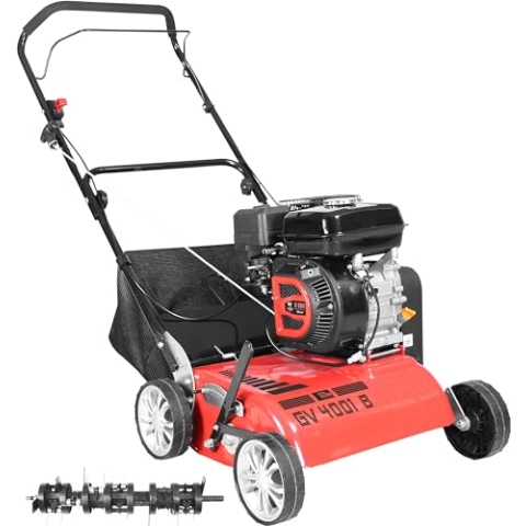 Güde Motor-Vertikutierer GV 4001 B (4-Takt Power-Engine S 580 V, Motorleistung: 3,8/5,2 (kW/PS), Arbeitsbreite: 40 cm, 30l Fangsack, 7-Fach zentrale Arbeitshöheneinstellung, inkl. 2 in 1 Messerwalze)