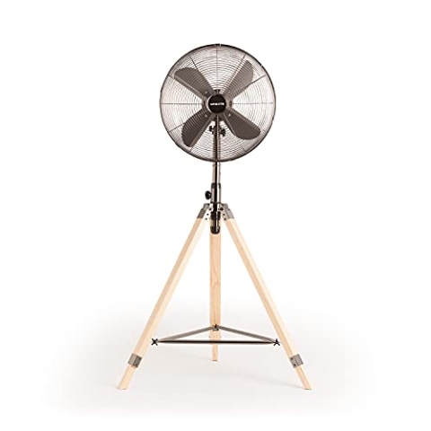 CREATE / AIR TRIPOD RETRO/Standventilator Schwarz mit Dreibein aus Holz und Oszillation 75º / 80W, Leise, Ø40cm, 3 Geschwindigkeiten, DC-Motor, Retro-Design