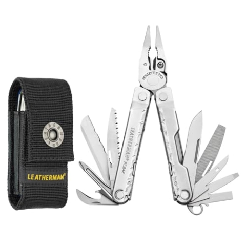 Leatherman Rebar Multi-Tool - 17 feststellbare Werkzeuge für Heimwerker und Camping - Schwarzer Edelstahl mit Molle Holster - Silber