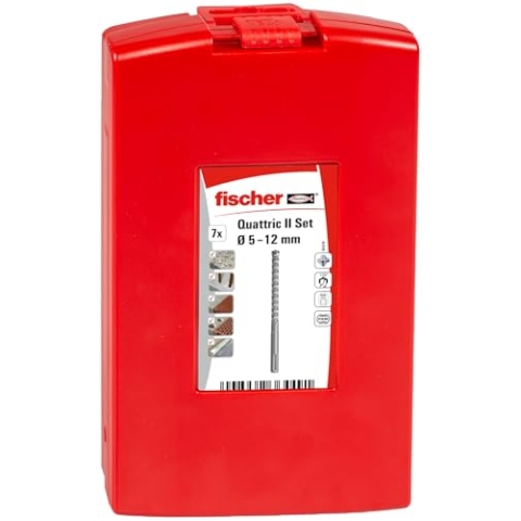 fischer Hammerbohrer Quattric II S Set, 5-12 mm Durchmesser, Aufsätze für Bohrmaschinen, Bohrerset mit verschiedenen Größen, Werkzeug zum Bohren in bewehrtem Beton, 7er Pack