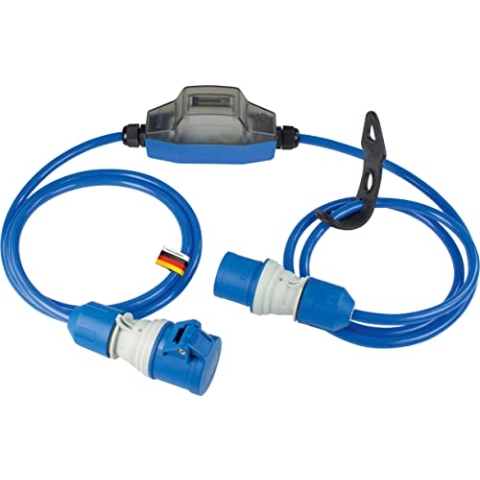 as - Schwabe – CEE Stromzähler ROCO, MID konform, Wechselstromzähler im Kunststoffgehäuse, 5+1- stellig analog, für Abrechnungszwecke, 230V/16A/max. 3500W, IP44 den Außenbereich, Schwarz/Blau, 61758