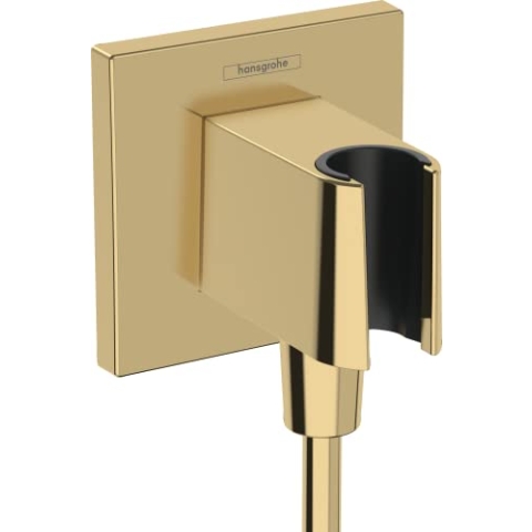 hansgrohe Wandanschluss mit Duschkopfhalterung FixFit E, Schlauchanschluss Dusche mit Brausehalter, mit Rückflussverhinderer, Polished Gold Optic