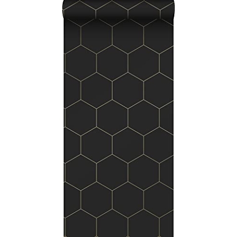ESTAhome Tapete Wabenmuster Schwarz und Gold - 139313-0,53 x 10,05 m