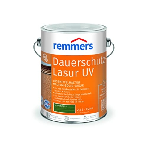 Remmers Dauerschutz-Lasur UV tannengrün, 2,5 Liter, Holz UV-Schutz für außen, auch für helle Farbtöne und farblos UV+, blockfest, wetterbeständig