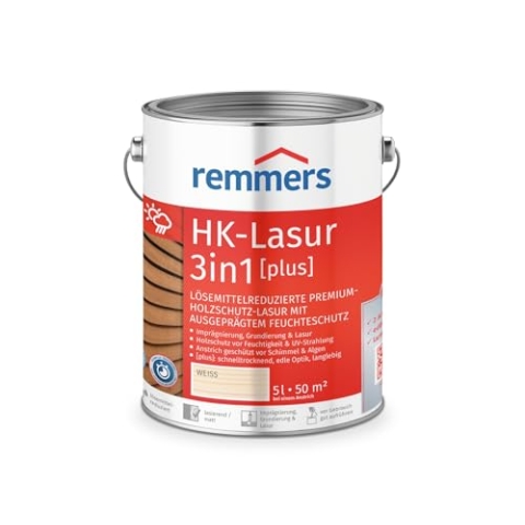 Remmers HK-Lasur 3in1 [plus] weiß, matt, 5 Liter, Lösemittelreduzierte Premium-Holzschutz-Lasur für außen, 3in1, schnelltrocknend, langlebig