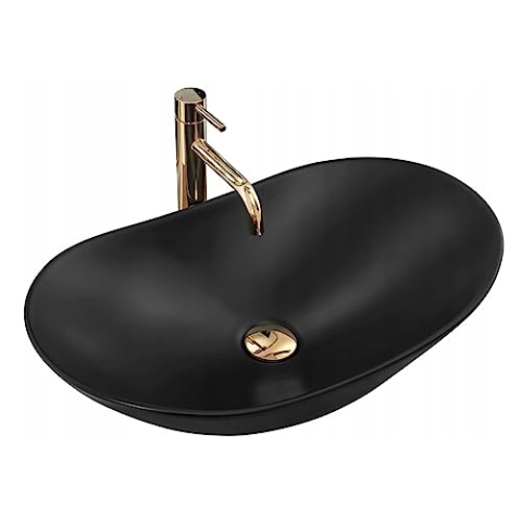 Rea Aufsatzwaschbecken Schüssel Tischplatte Royal Schwarz Matt 61 x 35 x 15 cm cm Badezimmer Keramik