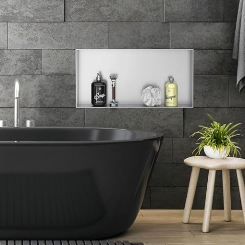LuxeBath Wandnische aus Edelstahl, 60x30x10 cm, Silber, Duschnische, Randlos, Einbauregal, Flexibler Einbau, Befliesbare Nische für Badutensilien, Duschablage, Einzelregal, Lagerung für Badezimmer