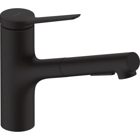 hansgrohe Zesis M33 - Küchenarmatur mit Metall Brause ausziehbar, mit Schlauchbox (sBox), 2 Strahlarten, Wasserhahn Küche mit Auslauf Höhe 150mm, Mischbatterie Küche schwenkbar , Mattschwarz