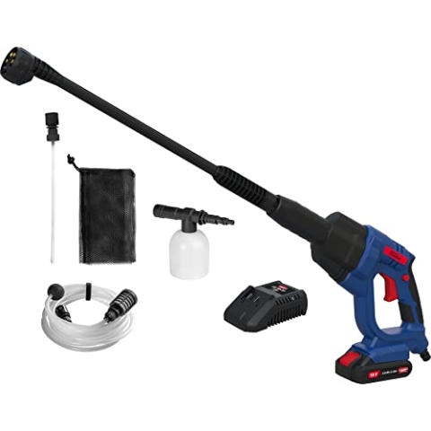 Güde Akku Druckreiniger DR 18-201-23 (18 V, Easy-Energy-Exchange, 22 bar max. Druck, 120 l/h max. Fördervolumen, 6-Fach Multifunktionsdüse, selbstansaugend, inkl. 2,0 Ah Akkupack & Schnellladegerät)