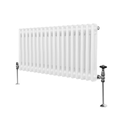 Traditioneller 2-Spalten-Heizkörper 300 x 832mm | Horizontaler Wandheizkörper | Glänzendes Weiß Kohlenstoffstahl | Wohn- Badezimmer Küche [Inkl. Reinigungsbürste, Befestigungsset & Halterungen]