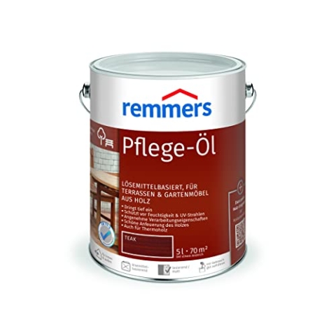Remmers Pflege-Öl teak, 5 Liter, Holzöl für Holz innen und außen, wasserabweisend, wetterfest, für Gartenmöbel und Holzterrassen geeignet