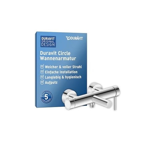 Duravit Circle Wannenarmatur Aufputz für 2 Verbraucher mit Umstellventil, Wannenthermostat mit Keramikmischsystem, Chrom