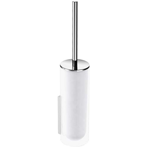KEUCO Toilettenbürsten-Garnitur aus Kristall-Glas matt und Metall Chrom, Wandmontage, WC-Bürste mit Halterung für Bad und Gäste-WC, Edition 400